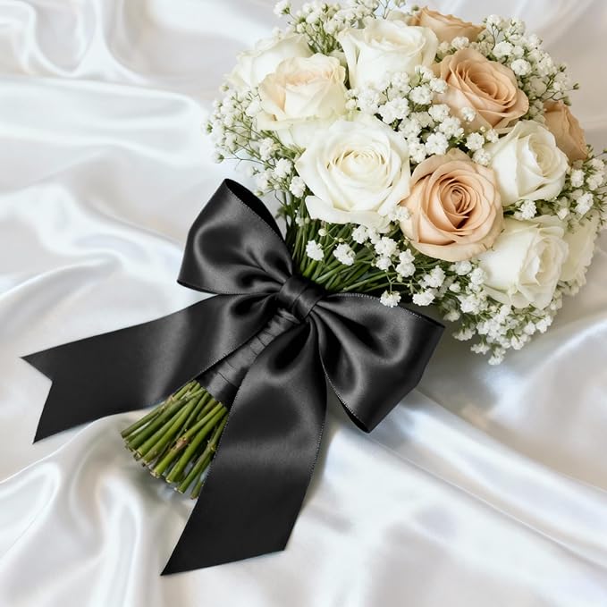 1-1/2" x 100 Yards Wide Satin Black Ribbon 1 1/2 inch, Gift Ribbon for Gift Wrapping, Flower Bouquet, Crafts, Wedding Party Decorations, Christmas and Handmade