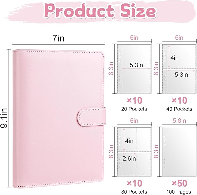 Reusable Sticker Book, A5 PU Leather Sticker Collecting Album with 100 Sides Blank Release Paper and 140 Pockets for Adult Kids Toddlers (Pink)