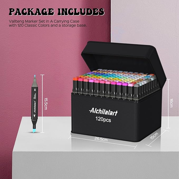 alchilalart 120-Colors Alcohol Based markers, Alcohol Markers Set, Dual Tip Alcohol Sketching Drawing Markers Animation for Adults Kids