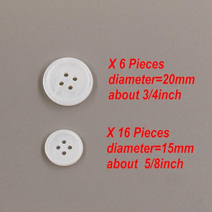 22 Pieces Genuine White Mother of Pearl Blazer Buttons Suit Buttons Set 20mm 15mm Natural White MOP Shell Buttons Bulk for Men Leekayer