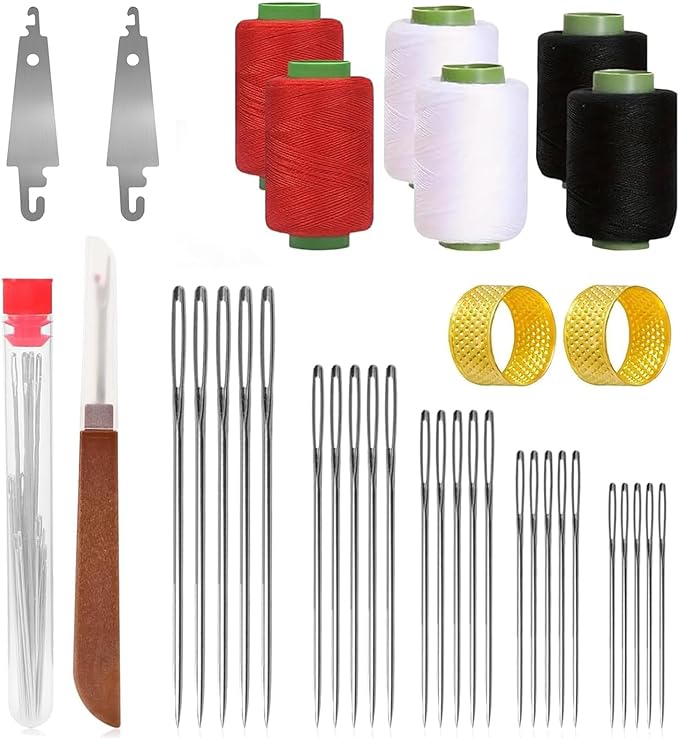 37PCS Big Eye Stainless Steel Sewing Needles Kit, 6 Sizes Hand Sewing Needle and Thread Set with Seam Ripper Threader Storage Box, Repairing Quilting Embroidery Crafts Supplies