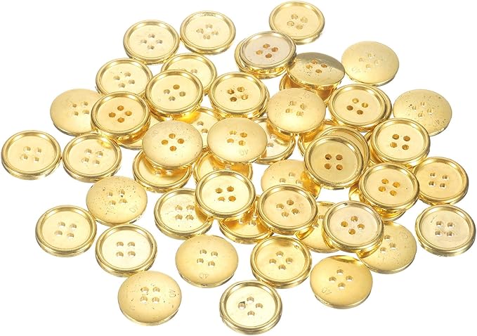 HARFINGTON 50pcs 40L Plastic Sewing Buttons 25mm 1" 4-Hole Round Replacement Craft Button for Coats Sewing Clothing and DIY, Gold