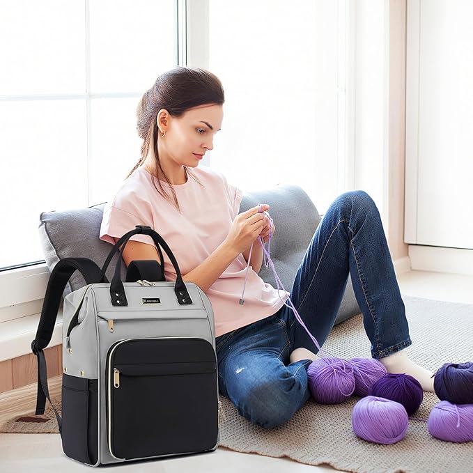 Crochet Bag Backpack, Large Yarn Storage Crochet Organizer, Christmas Gifts Travel Crochet Backpack for Women, Knitting & Crochet Accessories for Crochet Hooks, Black & Grey