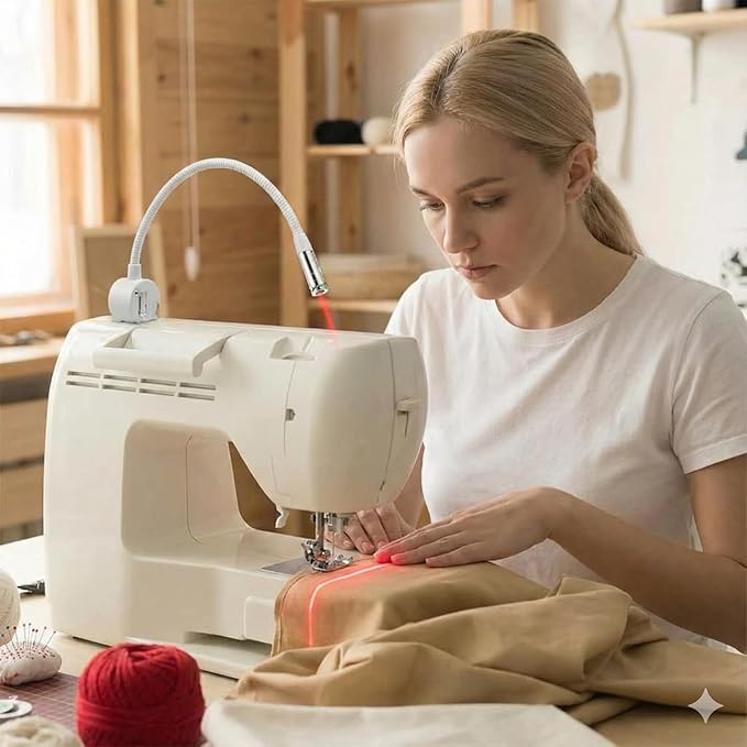 Magnetic Positioning Quilting Light for Sewing Machine, Red Guide Line Tool, Sewing Light Straight Stitch Seam Guide, With Adjustable Dot/Straight Line/Crosshair Projection (1Pc, Crosshair)