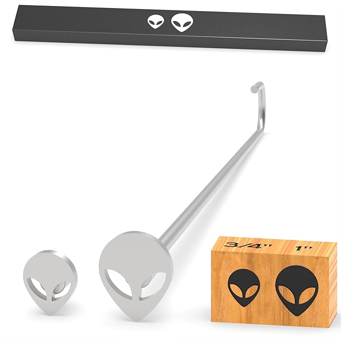 2Pcs Mini 3/4" & 1" Branding Irons, Alien Head Custom Wood Branding Iron Personalized for Wood Working, Leather Hats, Felt, Cowhide, BBQ & Bread Logo, Steak Branding Iron for Food (136#)