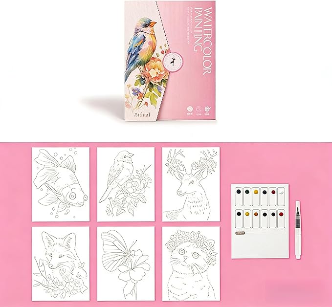 Beginner Watercolor Workbook Painting Kit Friendly Postcard Coloring Jungle Animals Contains 12 Watercolor Paint Handmade Gifts