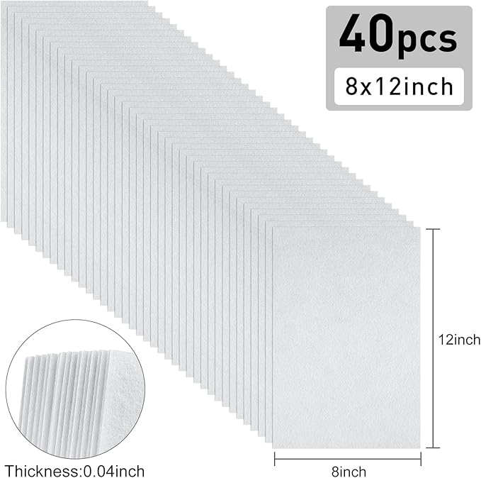 40 Pcs White Soft Felt Fabric Sheet 8" x 12" Assorted Color Felt Fabric Sheets for Crafts DIY Handcraft Sewing Squares Patchwork Nonwoven