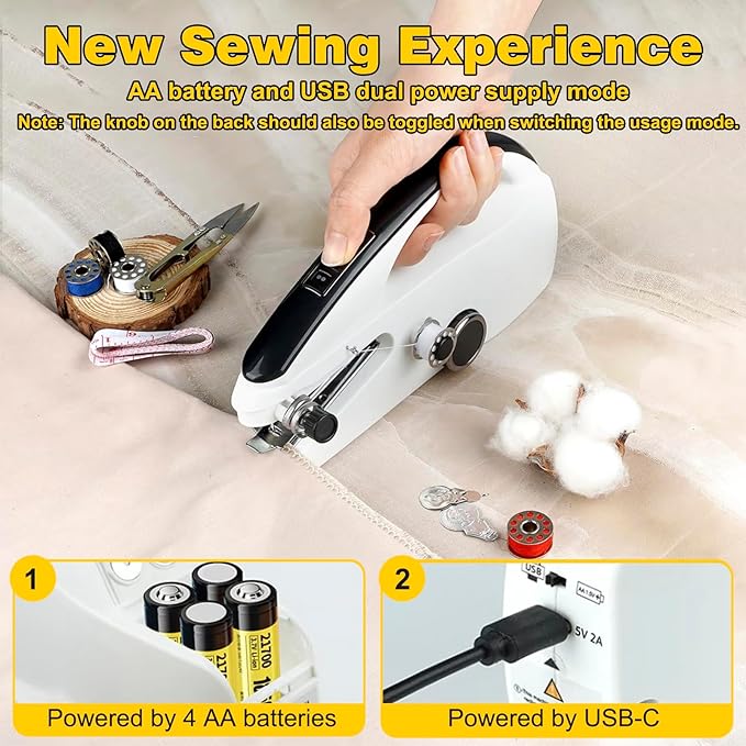 HomeCraftⅠ:Handheld Sewing Machine,Mini sewing machine,Two Power Supply Modes,Easy to Use and Fast Stitch Suitable for Clothes,DIY Home Sewing Machine for Beginners.