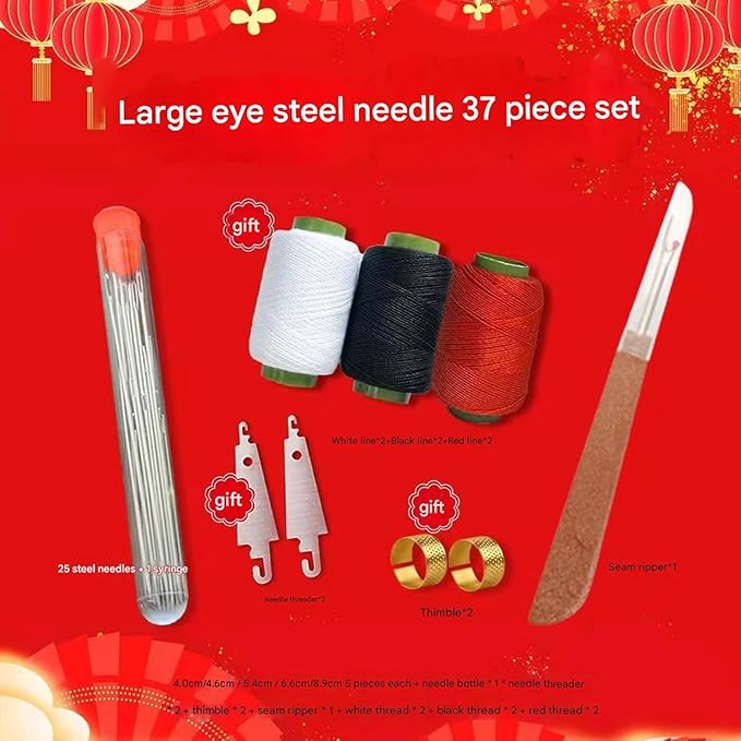 Big Eye Steel Sewing Needles Kit, Stainless Steel Needles for Hand Sewing, Portable Sewing Needles Large Eye Hand Sewing, Needles Thread Hand Repair Tools for Beginners & Daily Use (Style A(3lines))