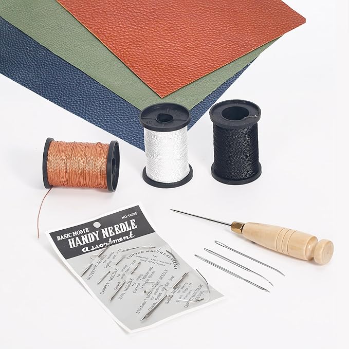 3-Spool Nylon Thread Kit - Each 80 Yards, Includes Sewing Awls & Needles for Hand Sewing, Upholstery & Leather Repair, White