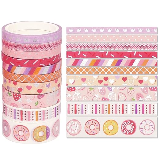 YUBX Birthday Washi Tape Set 15 Rolls Silver Foil Print Decorative Masking Tapes for Arts, DIY Crafts, Journals, Planners, Scrapbook, Wrapping