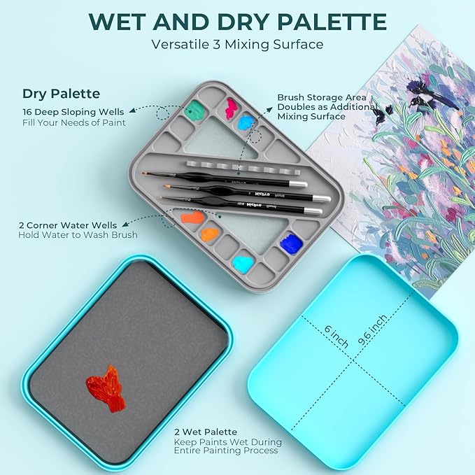 Nicpro Miniature Painting Kit with Wet Palette & 11PCS Detail Paint Brushes Drybrush, 100PCS Wet Pallet Paper, 4PCS Sponge, Brush Holder Mixing Paint Saver Palette for Miniature Model Painting