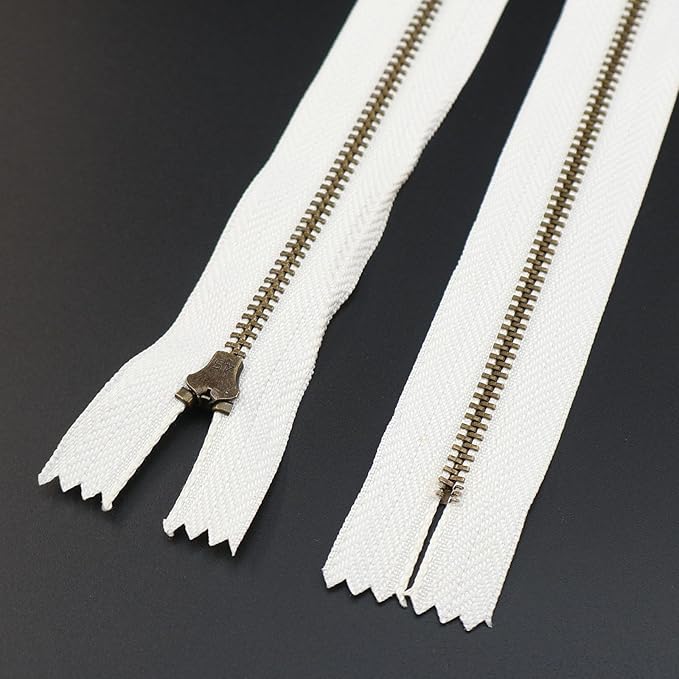 Leekayer 3# Jeans Zipper 9 Inch Antique Brass Metal Zipper 22.86cm Close End Zippers 6pcs,(White-Brass)