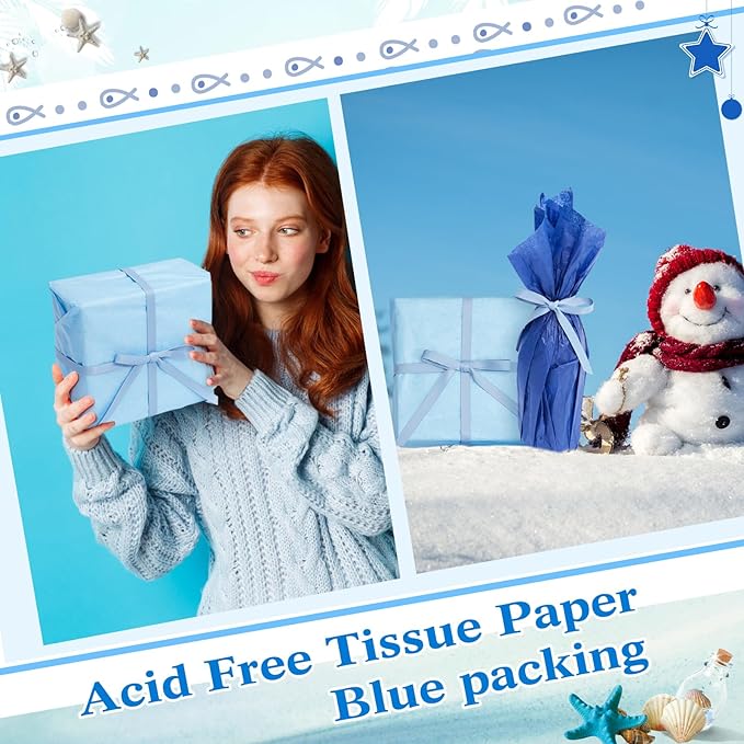 Qilery 500 Sheets Blue Tissue Paper Bulk for Gift Bags 15 x 20 Inch Acid Free Packaging and Wrapping Paper Sheets for Winter Easter Decoration DIY Crafts, Bouquet, Wedding Birthday Party, Packing