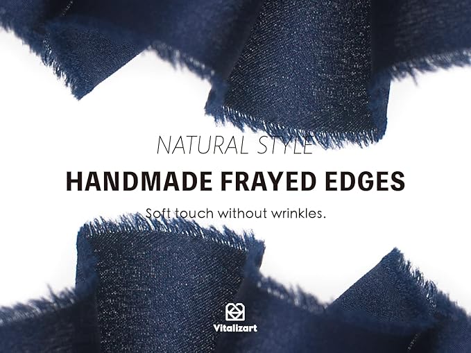 Vitalizart Navy Blue Ribbon Silk Satin 1-1/2 inch x 15 Yard Navy Blue Handmade Frayed Ribbons for Gift Wrapping Baby Shower Wedding Bridal Bouquets Holiday Decor
