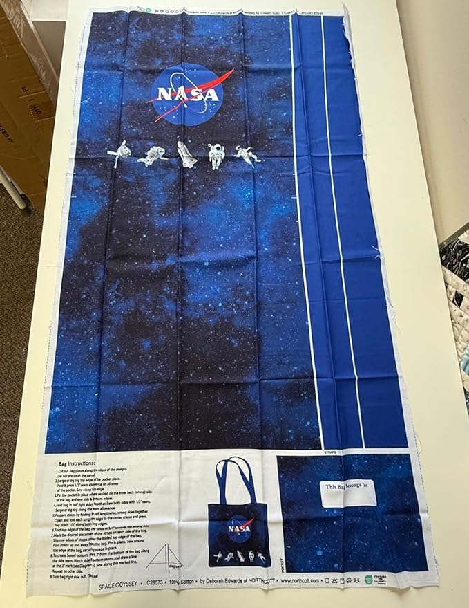Northcott NASA Astronaut DIY Canvas Tote Bag Sewing Kit – Space-Themed Fabric Craft Project – Includes 24" x 43" Dark Blue Fabric Panel & Instructions – Create 16" x 15" Handmade Tote Bag