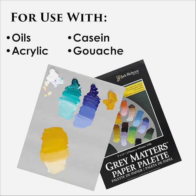 Jack Richeson Grey Matters Disposable Paper Palette 6” x 9”, 3 Pack, Includes Palette Knife