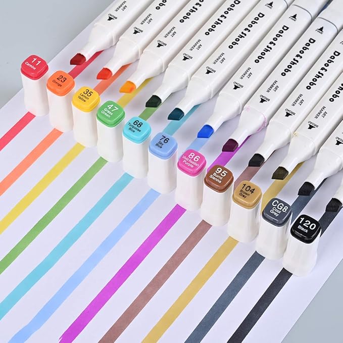 Dabo&Shobo 60 Colors Drawing Markers, Dual Tip Markers, Fine & Chisel Coloring Marker for Adult Coloring And Sketching