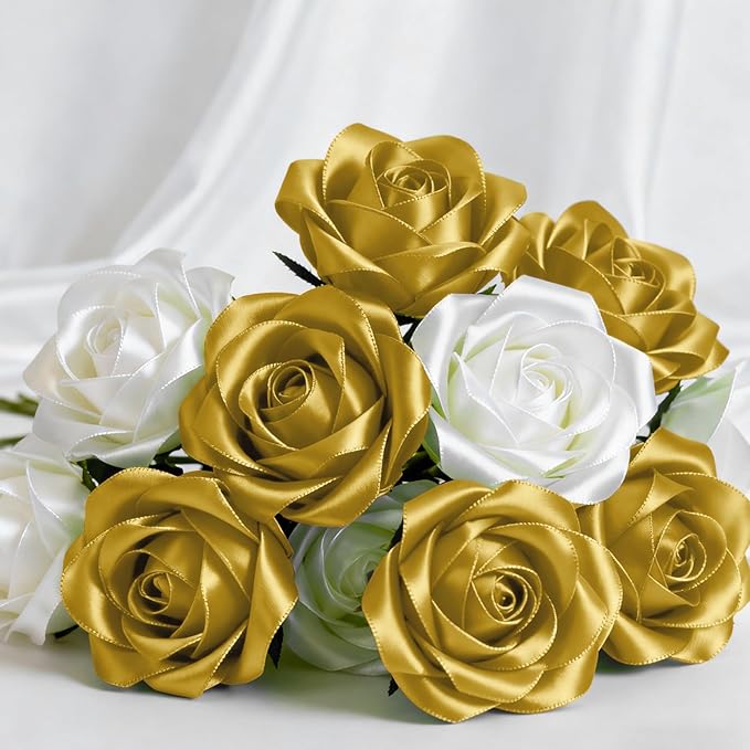 1-1/2" x 50 Yards Satin Ribbon - Gold Silk Ribbon with Spool - Ideal for Gift Wrapping, Floral Bouquets, Crafts, Wedding Party Decorations, Christmas and Sewing Projects