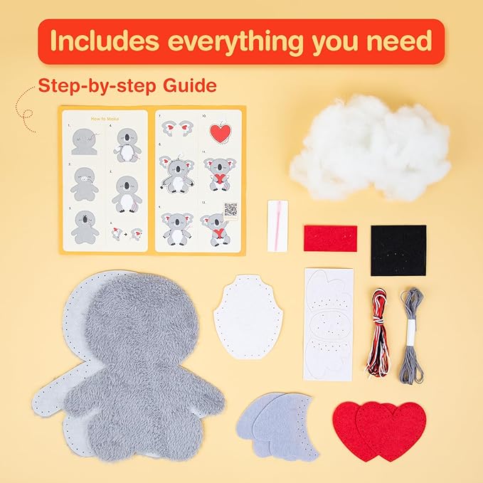 Avenir My First Sewing Kit for Beginner Ages 6+ I Premium Plush Big DIY Animals I Child-Safe Tools for Easy Crafting Fun I Motor Skills & Wiggle Stuff Stitching Creativity I Skill Gift for Boys & Girl