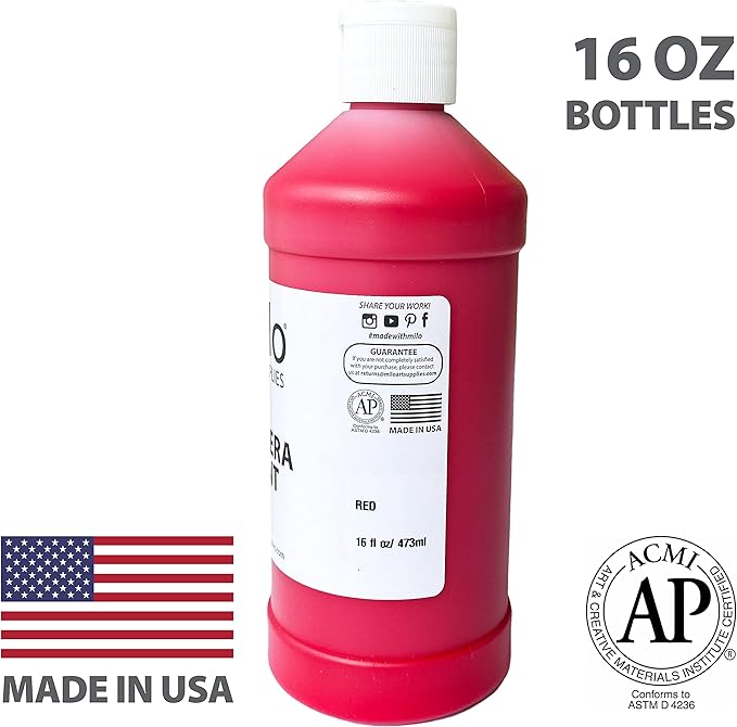 milo Washable Paint for Kids | 8 Colors 16 oz Bottles | Made in the USA | Safe and Non-Toxic Tempera Paint for Arts & Crafts, Poster, Windows for Toddlers, Children, Classroom, School, Project