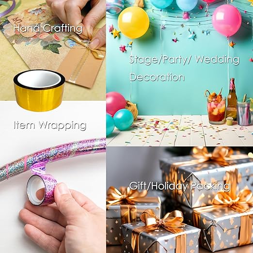 Reflective Crafting Tape, Graphic Glitter Tape, for Craft Project, DIY Art, Holiday Packing, Wrapping, Keep Birds Away, 1.8 Inches by 55 Yards (Gold)
