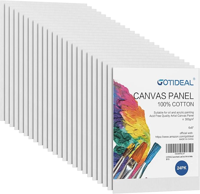 GOTIDEAL Canvases for Painting, 6x8 inch of 24, Professional Primed White Blank Flat Canvas Panels- 100% Cotton Artist Canvas Boards for Acrylics Painting, Oil Watercolor Tempera