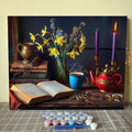 Paint by Numbers for Adults 16x20 inch Book and Flower DIY Oil Painting Kits on Canvas with Paint Brushes and Acrylic Pigment Medieval European Style Retro Home Wall Decor Artwork Gift(Frameless)