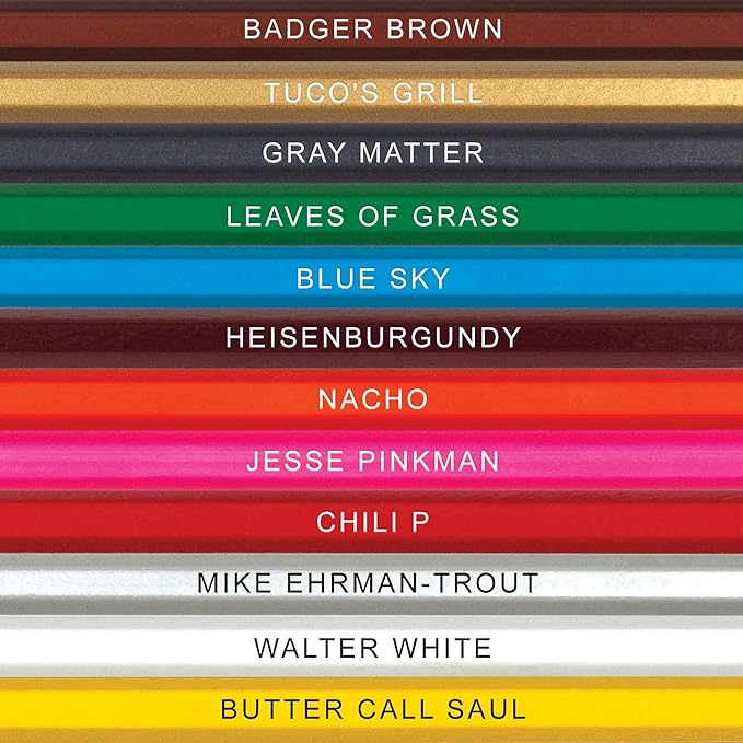 Coloring Bad Colored Pencil Set for Fans of Breaking Bad | Set of 12 Breaking Bad-Inspired Parody Pencils | Each Color Pencil is Foil-Stamped with Clever Show References | Great Gift for Fans