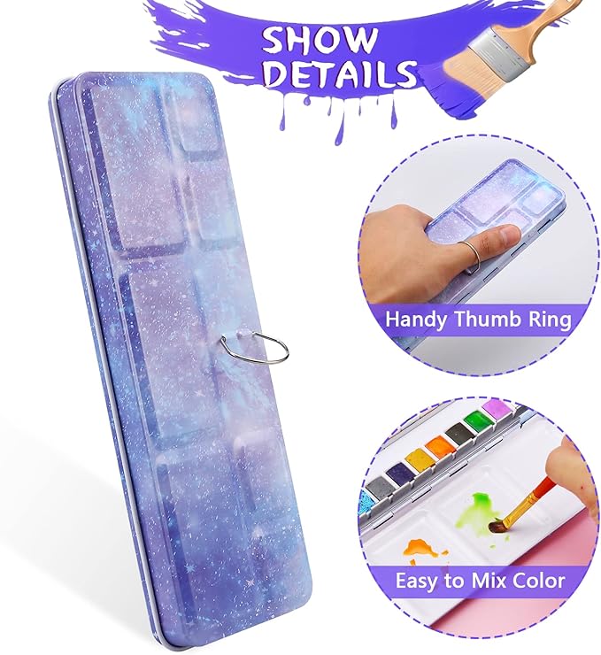 MYARTOOL Empty Watercolor Palette, Purple Empty Watercolor Tin Palette Paint Case with 24 PCS Empty Half Pans for DIY Travel Watercolor Palette, Acrylic and Oil Painting