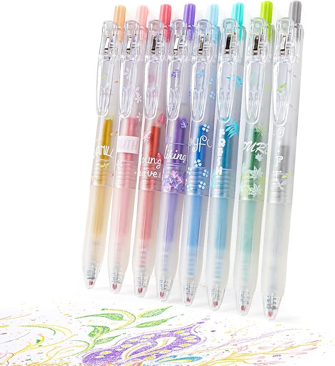 Glitter Gel Pens 8 Color Retractable Glitter Gel Pen Set 0.7mm Colored Pens for Journaling Coloring Drawing Office School Art Supplies(8A)…