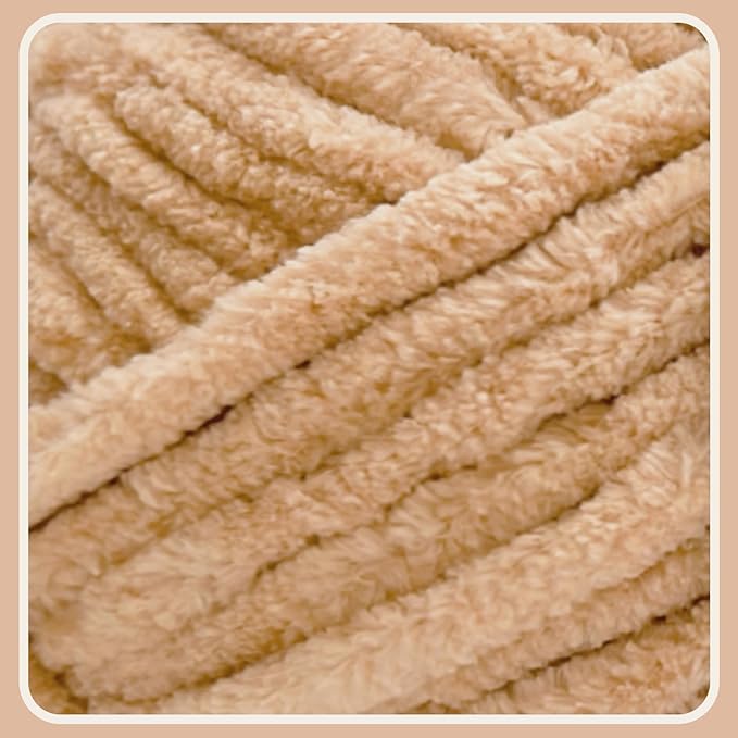 Soft Velvet Yarn Chenille Yarn for Crocheting and Knitting – Bulky (93 Yards/100g) - Polyester - Yarn for Blanket Amigurumi Weaving Crafts (Sand Beige, 2 Pack)