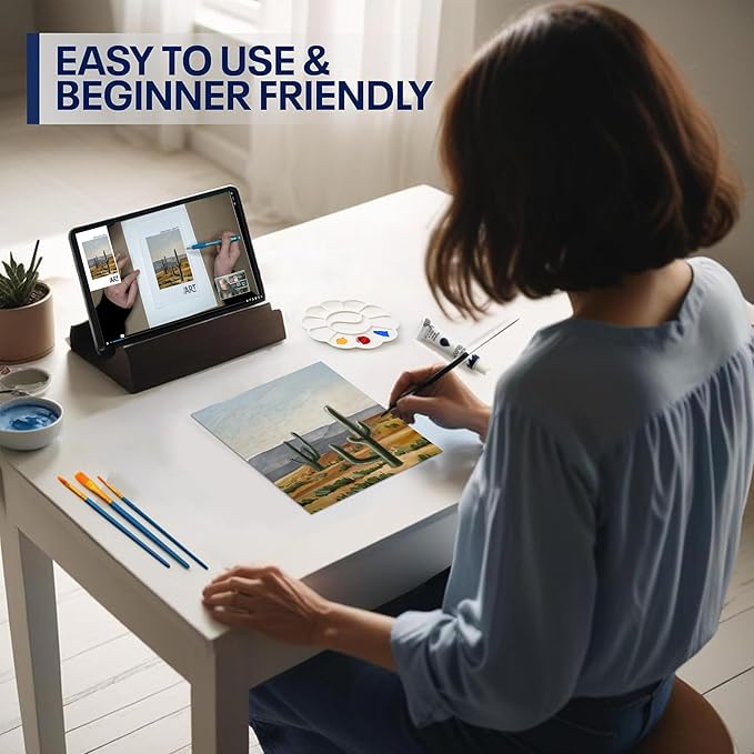 Painting4Real DIY Art Painting Kit for Adults – Learn to Paint Cactus Horizon with Video Tutorials – 9 Pieces Acrylic Paint Set for Adults –Perfect Christmas Crafts & Holiday Gifts for Art Lovers