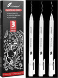 0.6mm Fine Point White Gel Pens, 3-Pack for Artists Drawing, Sketching, Illustration, and Adult Coloring Books, Opaque White Ink for Black Paper, Bullet Journaling, and Card Making