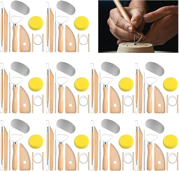 Supkiir 80Pcs Pottery Tool Kit 10Pack Clay Sculpting Tool Set, Includes Ceramic Cutting Modeling Trimming Carving Smoothing Kit Tools with Wooden Handle for Beginners Artist Carving Shaping