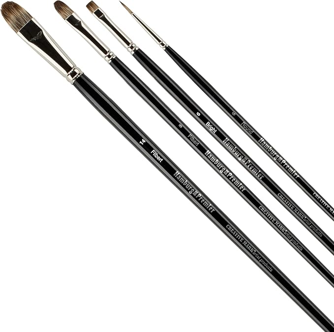Creative Mark Hamburg Premiere Professional Oil Painting Brushes - Medium Asst Set of 5 Handmade Oil Paint Brushes w/ #14 Filbert - Natural & Synthetic Blend, Long Triple-Lacquered Birch Handle