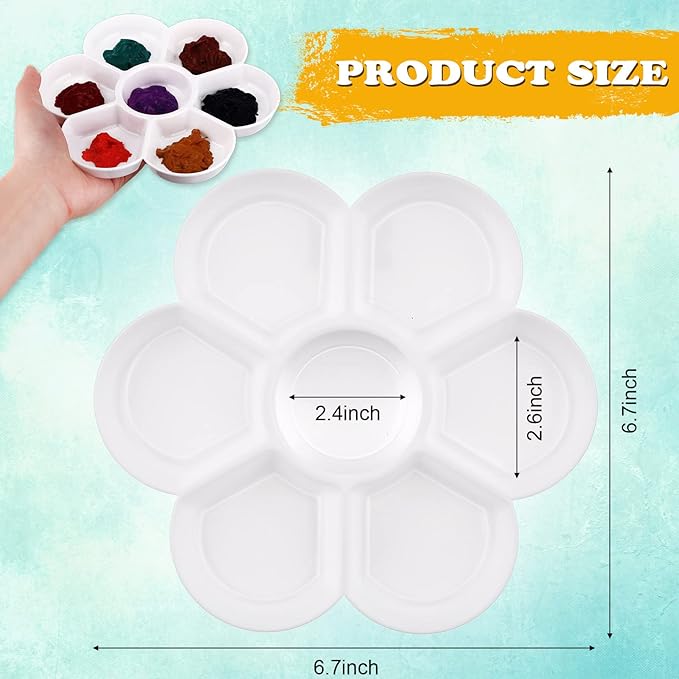 25 Pcs Paint Pallet with 7 Wells Plastic Paint Tray Flower Watercolor Palette for Mixing Color Kids Adults Craft Gouache Oil DIY Art Easy to Clean, White
