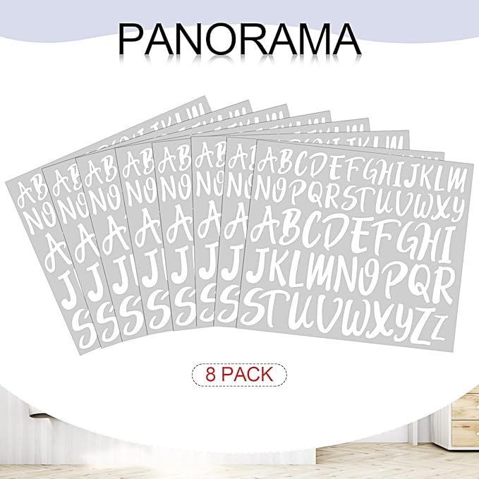 TaoBary 416 Pcs Christmas Letter Stickers 8 Sheets Alphabet Stickers 2 Size Vinyl Cursive Self-Adhesive Letter Personalized Decor for Scrapbooking Water Bottle Christmas Craft(1'', 1.5'',White)