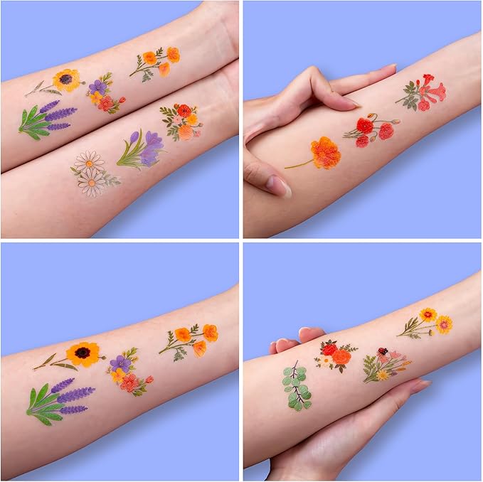 96 PCS Small Wildflower Pre-Cut Temporary Tattoos for Kids | Super Cute Floral Themed Birthday Party Favors, Supplies, Decorations, Fake Tattoo Stickers, School Rewards Prizes & Gifts for Boys Girls