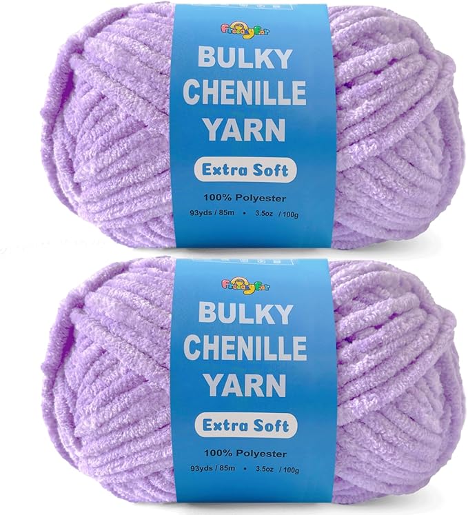 Soft Velvet Yarn Chenille Yarn for Crocheting and Knitting – Bulky (93 Yards/100g) - Polyester - Yarn for Blanket Amigurumi Weaving Crafts (Purple, 2 Pack)