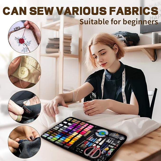 Pmbqifay 197PCS Sewing Kit for Adults, 43 XL Thread Spool, Beginners with Advanced Large Sewing Sets, Suitable for Travelers, Adults, Children, Beginners, Emergency Items, DIY and Family Sewing Kit