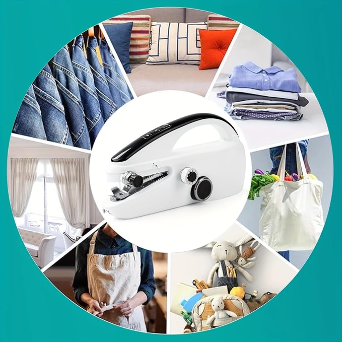 Handheld Sewing Machine, Portable & Cordless Mini Sewing Machine for Beginners - Electric Fast Stitching, DIY Fabric Clothes Repair Kit, Home Travel Mending Machine with Accessories(White)