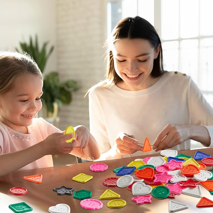 Taiyin 150 Pieces Big Bright Buttons for Kids 8 Vivid Colors and 8 Large Shapes for Crochet Knitting Arts and Crafts Projects Hand Made Gifts