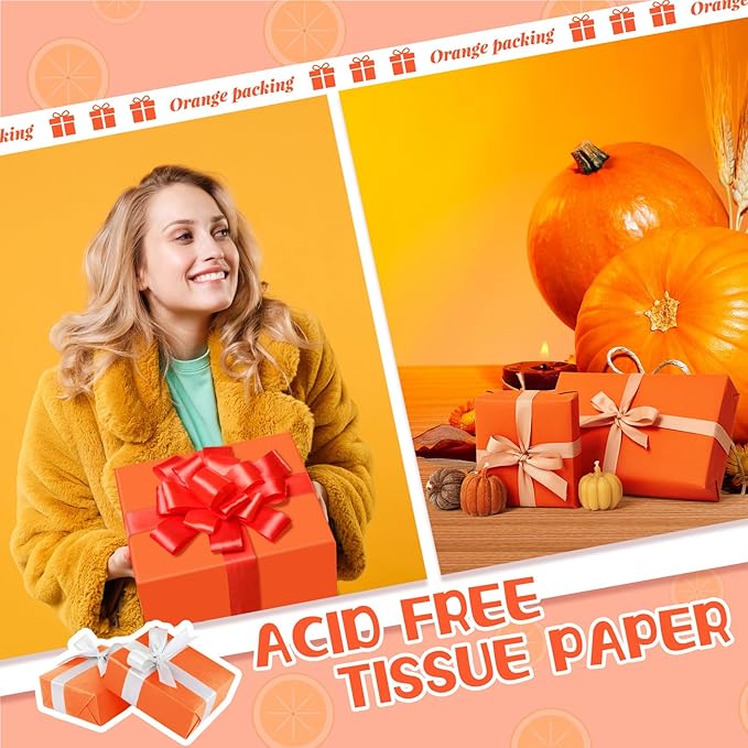 Qilery 500 Sheets Orange Tissue Paper Bulk for Gift Bags 15 x 20 Inch Acid Free Packaging Wrapping Decoupage Paper Sheets for Easter Mardi Gras Party Decoration DIY Craft, Bouquet, Wedding
