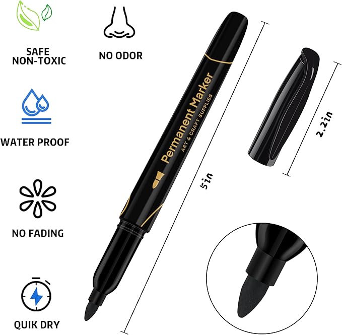 Art+soul Permanent Markers Black 40 Pack Quick-Dry Marks for Classrooms, Warehouses, Used on Multiple Surfaces Such as Paper, Plastic, Metal, Glass, Wood (Value Pack 40 Count)