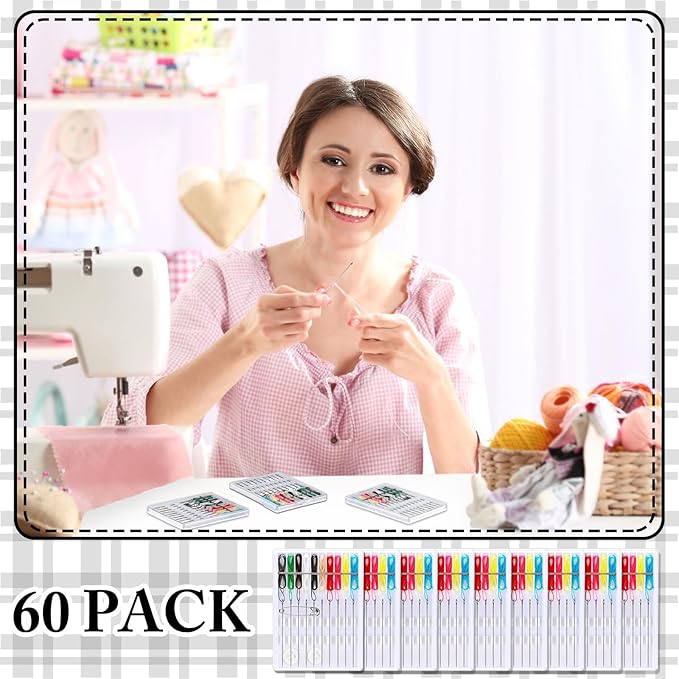 Leyndo 60 Boxes Quick Fix Sewing Kit Pre Threaded Needle Travel Kit Personal Needle and Thread Mending Sewing for Christmas Cloth Repairing Home Necessities(Assorted Color,10 Threads)