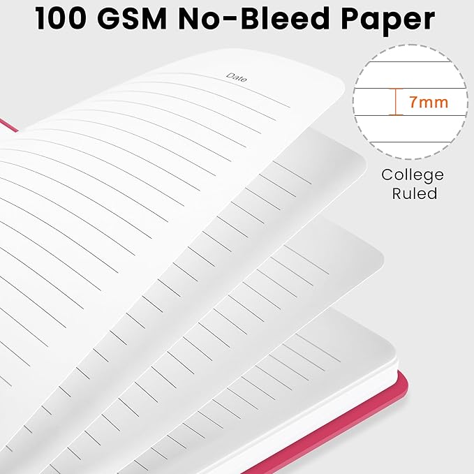 CICPAP Lined Spiral Journal Notebook, A5 College Ruled Notebook for Journaling, Note-Taking, and Daily Planning, Durable Hardcover with an Elegant Design, Rose Red