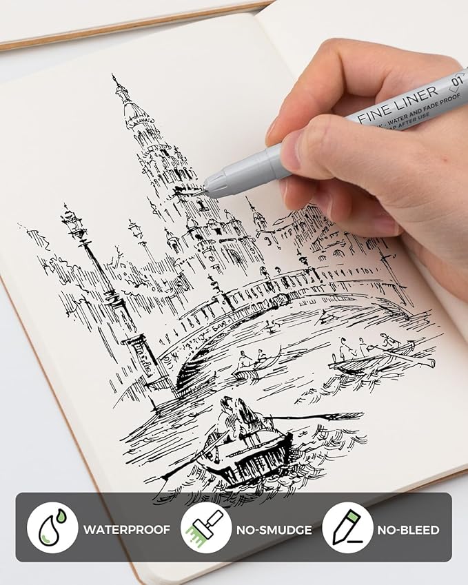 JusArt Fineliner Pens, Ultra Fine, Fine, Brush & Chisel, 12 Size, Waterproof Black Pigment Pen for Artists, Crafters, Illustration, Sketching, Writing, Journaling, Bible Note, Technical Drawing pens
