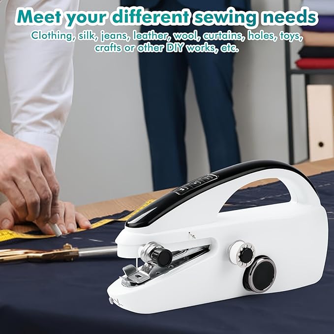Handheld Sewing Machine, Portable & Cordless Mini Sewing Machine for Beginners - Electric Fast Stitching, DIY Fabric Clothes Repair Kit, Home Travel Mending Machine with Accessories(White)