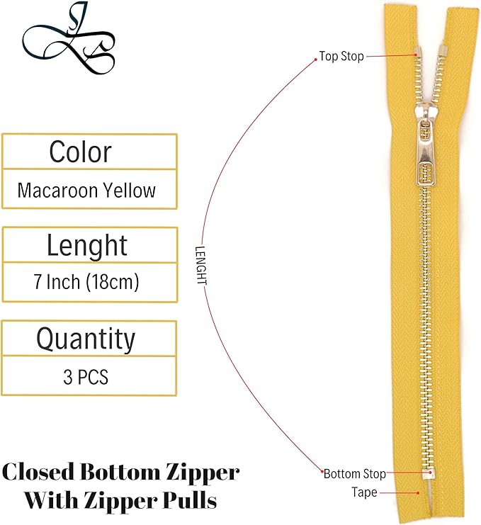 #5 Gold Metal Zipper - 50+ Colors - 3 PCS - (4-14 inches) Sizes - Luxury Lightweight Handcraft Metal Zippers with pulls for Purses Bags Pockets Shoes Sewing & Crafts DIY ZP02117